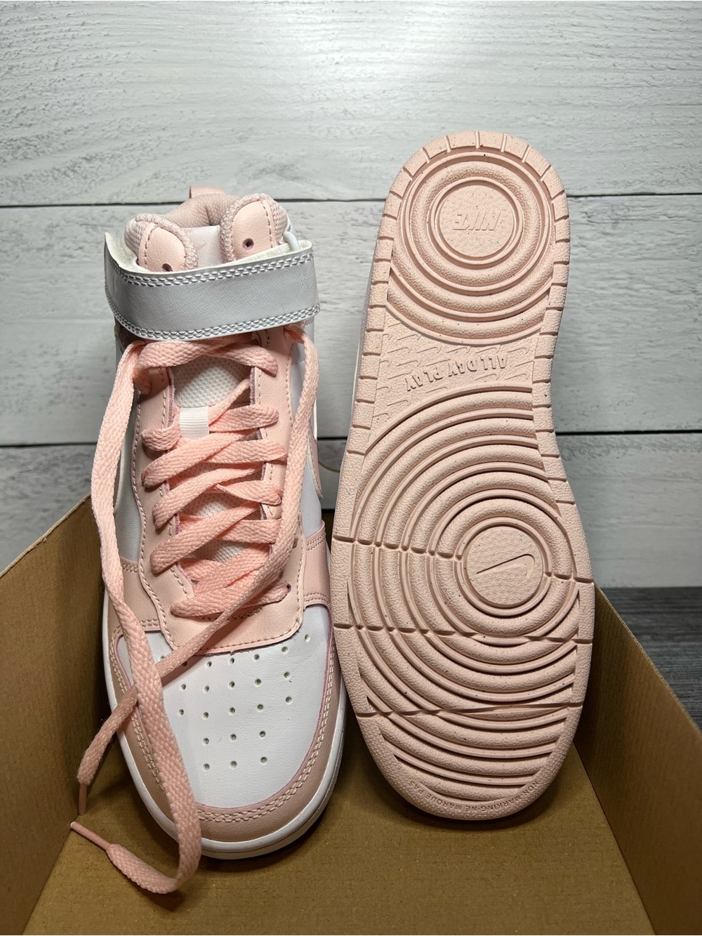 Nike Court Borough Mid in White and Pale Pink - Picture 3 of 5